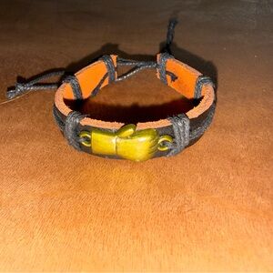 Men's Black and Gold Leather Bracelet